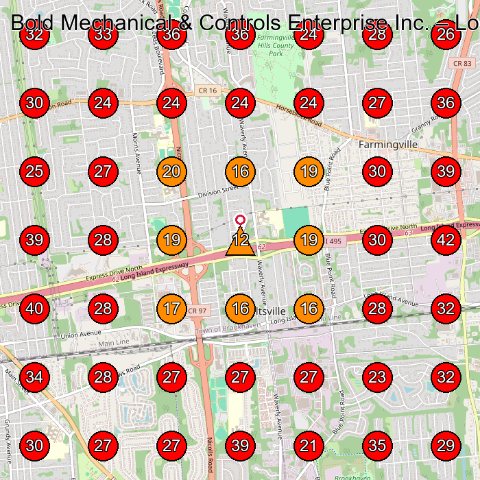 Bold Mechanical & Controls Enterprise Inc. GeoGrid visibility map for Hvac Contractor in None